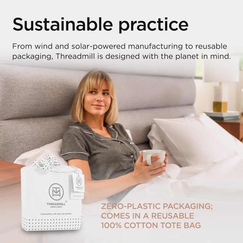 Threadmill Luxury Pillow Cases Standard Size Set of 2 | 1000 Thread Count 100% USA Supima Cotton Sheets | Soft Solid Sateen, Breathable Pillow Covers Fits Queen Pillows | White - Image 3